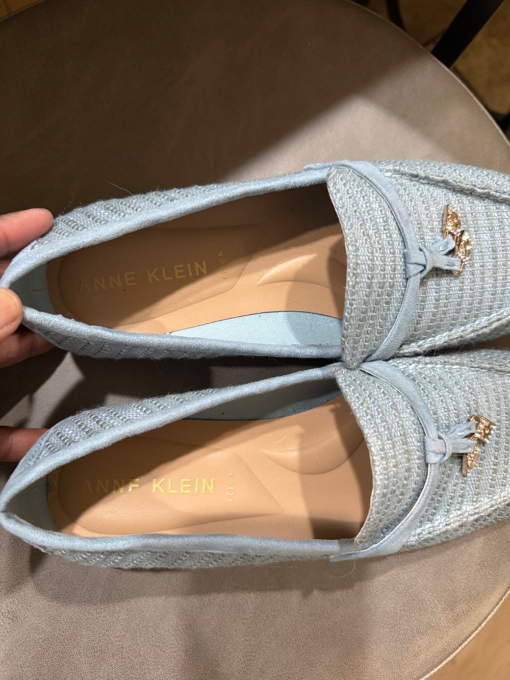 Anne Klein Women's Sadrine Slip Linen Light Blue Braided Tassel Loafers - Picture 3 of 8